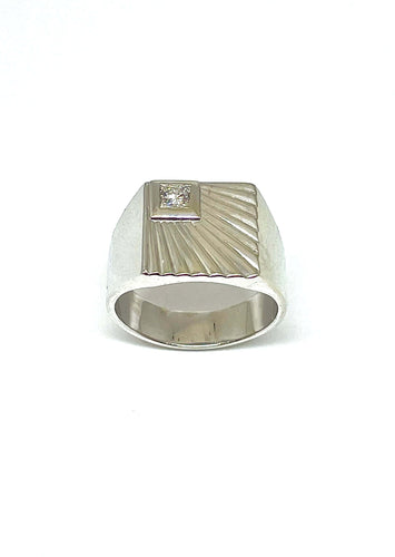 Bague 61 Chevalière en or blanc 18 carats et diamant 58 Facettes