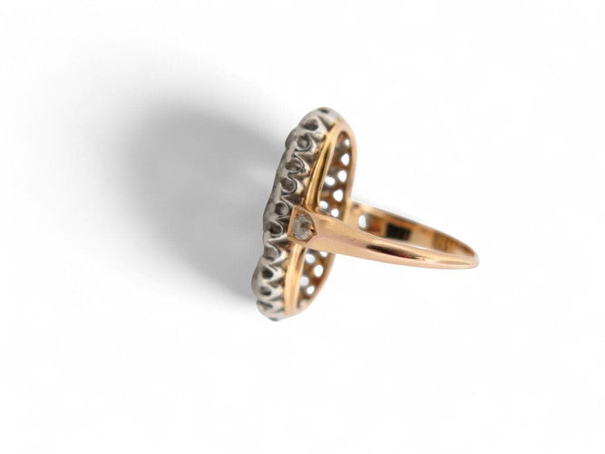 Bague 48 bague marquise navette 17 diamants 3.4ct t48 or rose 18k & platine 7.8 gr 58 Facettes 270710