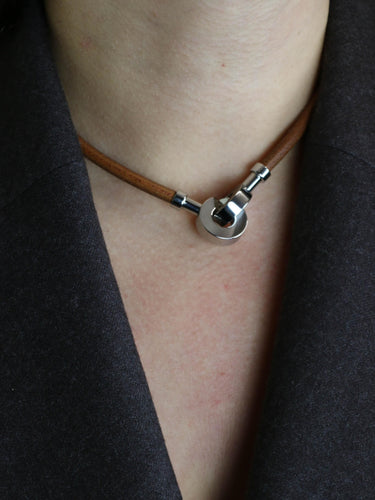 HERMES Collier Bracelet Lancelot cuir marron 58 Facettes 1206.11