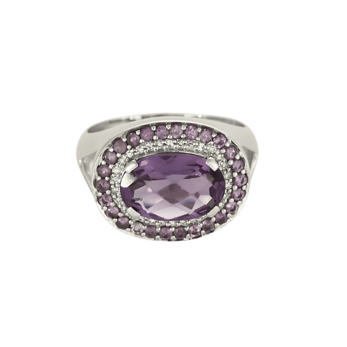 Bague 56 Bague en or blanc, diamants et améthystes 58 Facettes B250466