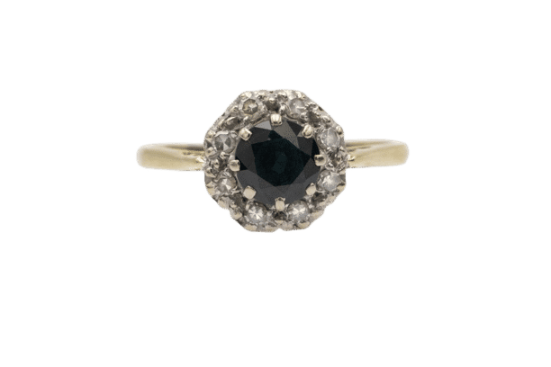 Bague 58 Bague classique en or jaune avec saphir rond et diamants, années 1960 58 Facettes 11558