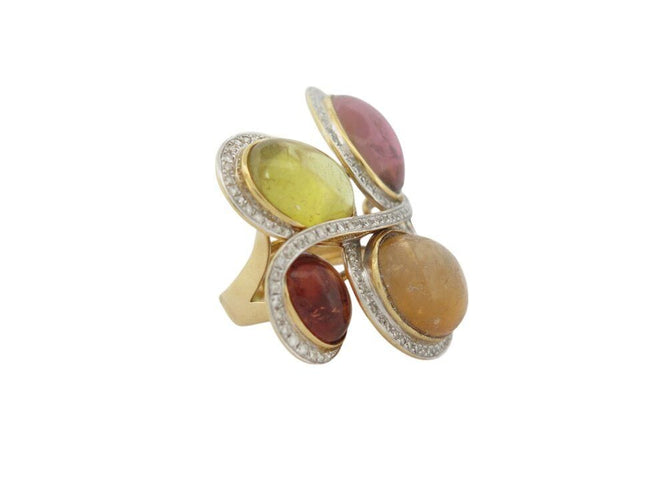 Bague 54 bague en or jaune 18k t54 sertie 5 pierres & 150 diamants 1.05ct 58 Facettes 268939