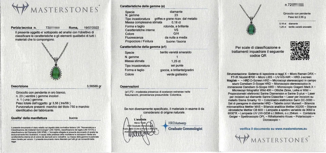 Collier Collier en or blanc avec une émeraude colombienne de 1,25 carat et des diamants 58 Facettes 8895