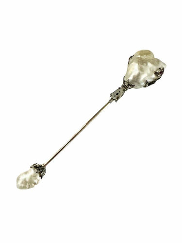 Broche Epingle de Jabot en Or, Argent, Soufflure de Perles, Diamants, Rubis et émeraude 58 Facettes