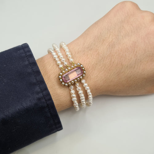 Bracelet Bracelet or rose 18 carats serti de perles fines et pierre rose 58 Facettes