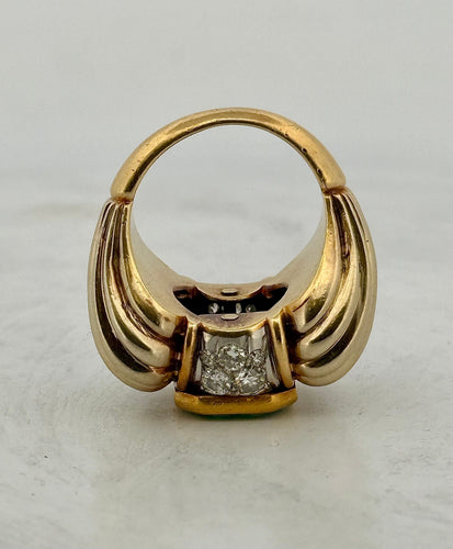 Bague 54 Bague rétro Tank en or , diamants et émeraude 58 Facettes