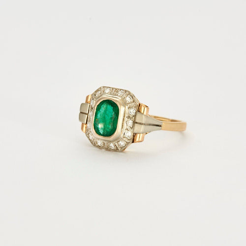 Bague 61 Bague Tank Art Déco Emeraude Diamants 58 Facettes