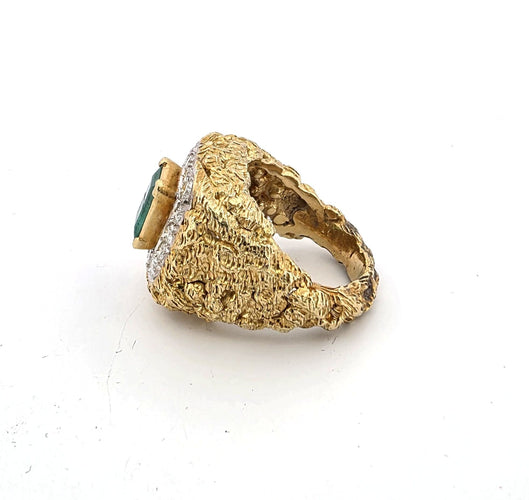 Bague 48 Superbe bague vintage en or jaune massif avec émeraude et diamants 58 Facettes