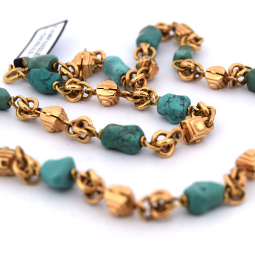Collier Collana vintage in oro giallo 18 kt con turchese 58 Facettes