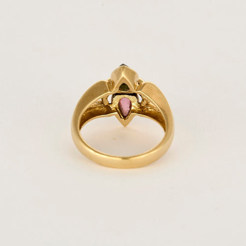 Bague 52.5 Bague or jaune, tourmaline rose et verte et diamants 58 Facettes AUX1017