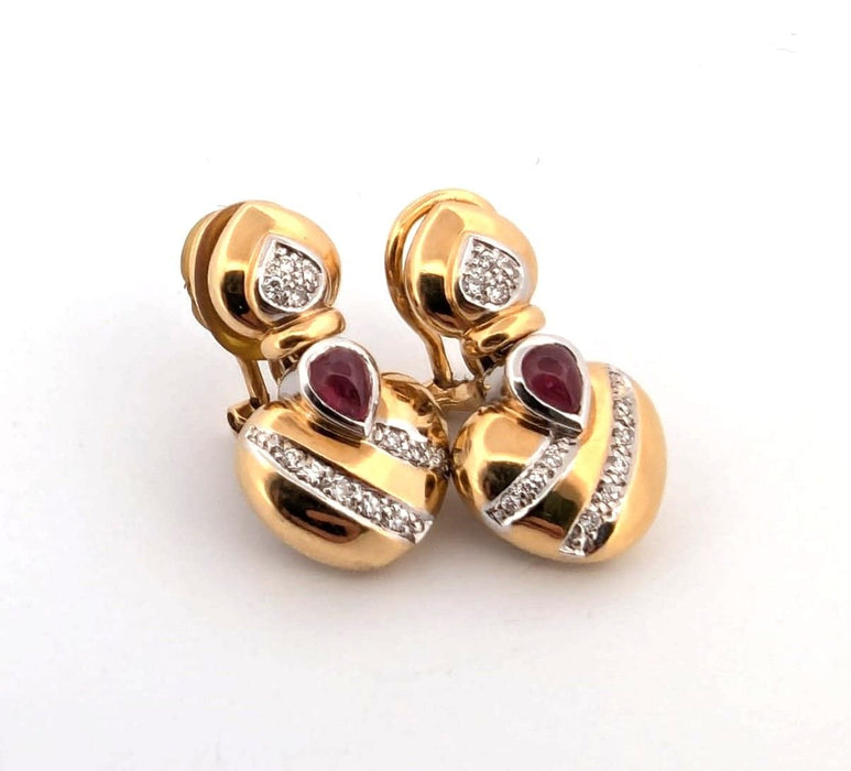 Boucles d'oreilles en or jaune et blanc avec diamants et rubis