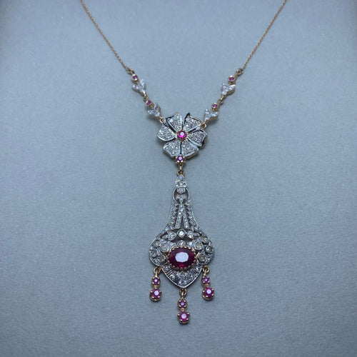 Collier Collier en or jaune argent diamants rubis 58 Facettes