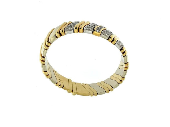 Bracelet Bracelet italien manchette or jaune et or blanc avec diamants 58 Facettes