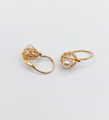 Boucles d'oreilles Boucles d’oreilles dormeuse en or rose 18k et perle (circa 1900) 58 Facettes A02617