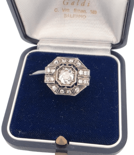 Bague 54 Anello con diamante centrale old mine en or jaune et argent 58 Facettes