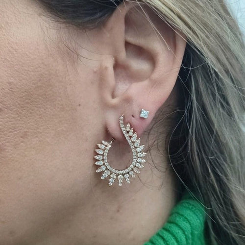Boucles d'oreilles Orecchini créoles pavés en or rose 18k et diamants 58 Facettes OR204