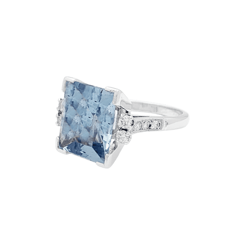 Bague 58 Bague cocktail or blanc et platine, aigue-marine et diamants. 58 Facettes 34684