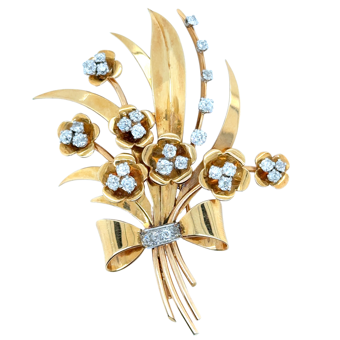 Broche or jaune diamants époque 1940