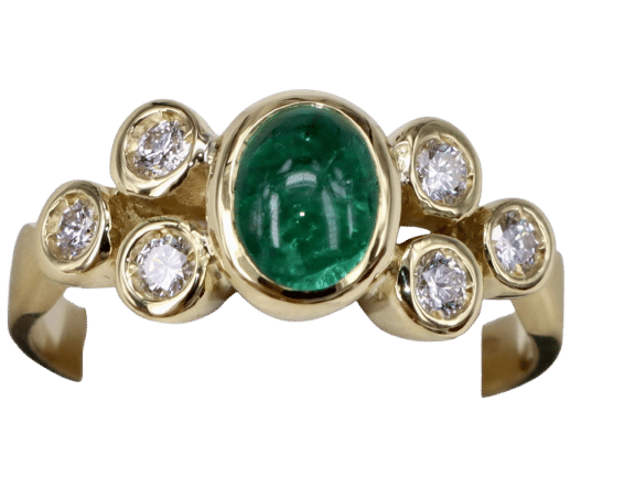 Bague 55.5 Ovale Cabochon Émeraude de Colombie et Diamant or jaune 58 Facettes BA-87