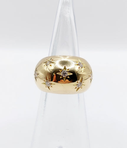 Bague 43.5 Bague bombé dôme or 18k diamant taille brillants en serti étoilé (circa 1950) 58 Facettes A05072