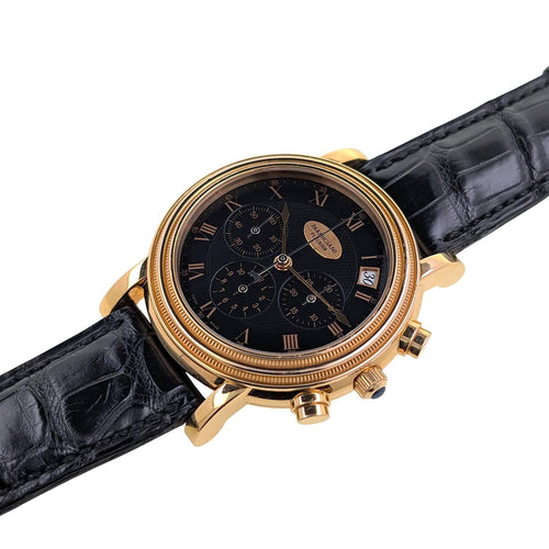 Montre Parmigiani Fleurier - Montre Toric Chronographe Date Or Rose réf. 361 Zenith El Primero 400 Cadran Guilloché Grain d'Orge Noir 58 Facettes