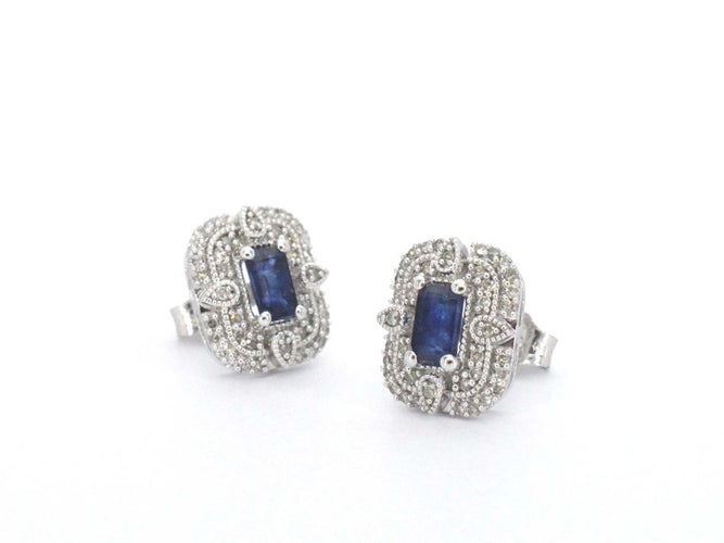 Boucles d'oreilles Boucles d'oreilles design en or blanc avec diamants et saphir 58 Facettes 2349