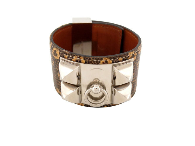 Bracelet bracelet HERMES medor collier de chien en cuir de lezard niloticus argente 58 Facettes 272558