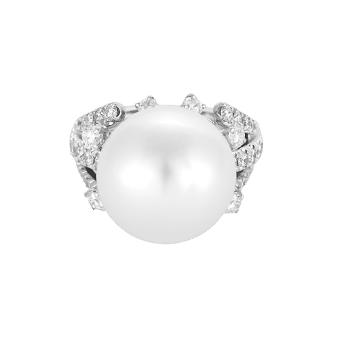 Bague 52,5 Bague en or blanc, perle de culture blanche et diamants 58 Facettes RAM3104