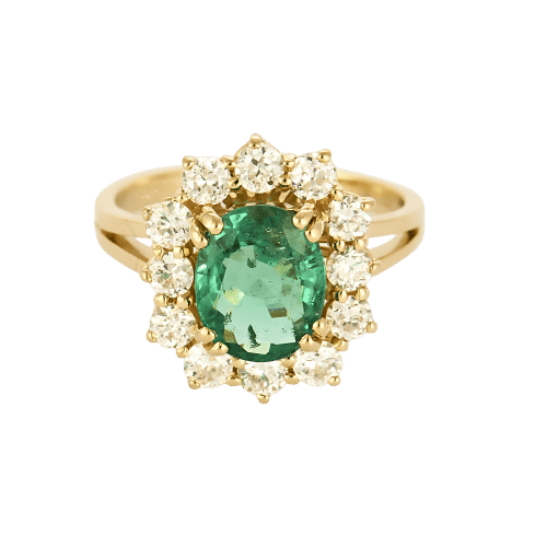 Bague Marguerite or jaune, émeraude et diamants
