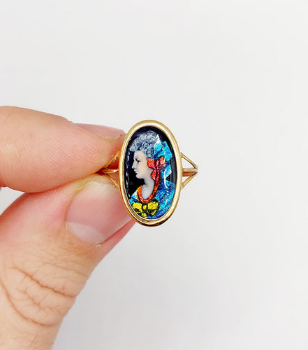 Bague 55 Bague Art nouveau Limoges plaque émaillée profil féminin en or 18k 58 Facettes A06418