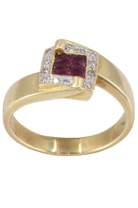 Bague 58 Bague moderne or jaune rubis diamants 58 Facettes 091411