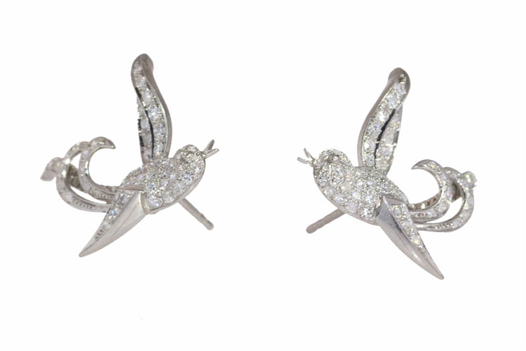 Boucles d'oreilles Boucles d'oreilles vintage Birds of Paradise, vers 1950 – Élégance joyeuse en diamants et platine 58 Facettes 25181-0294