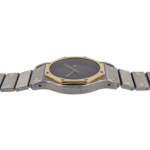 Montre Cartier Santos RARE Santos Round Octagon Date 2966 Burgundy Red Ruby Large Octogonale Gold Stainless 58 Facettes