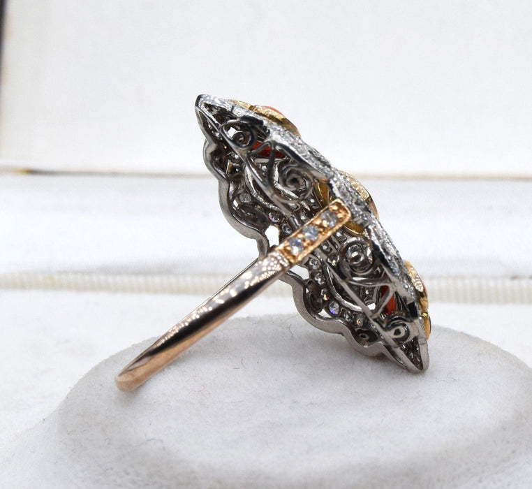 Platinum Ring Diamonds Art Nouveau