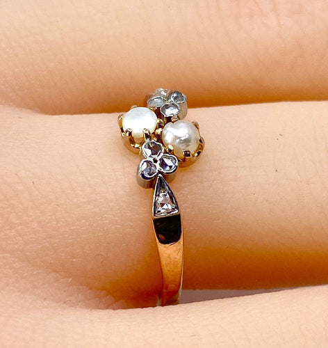 Bague or perles diamants vers 1900