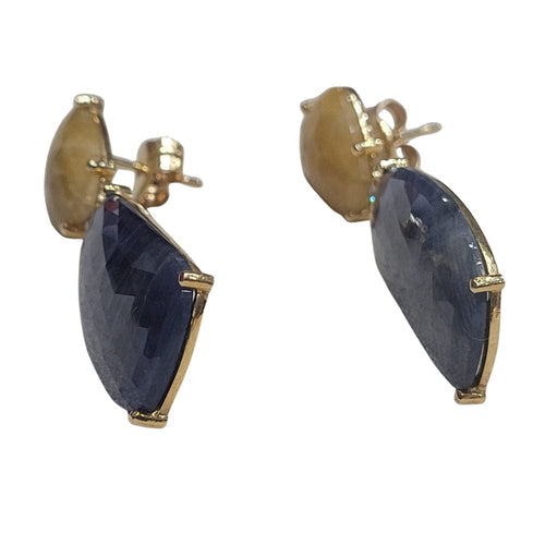 Boucles d'oreilles Boucles d'oreilles en saphir bleu et jaune serties de diamants 58 Facettes T525