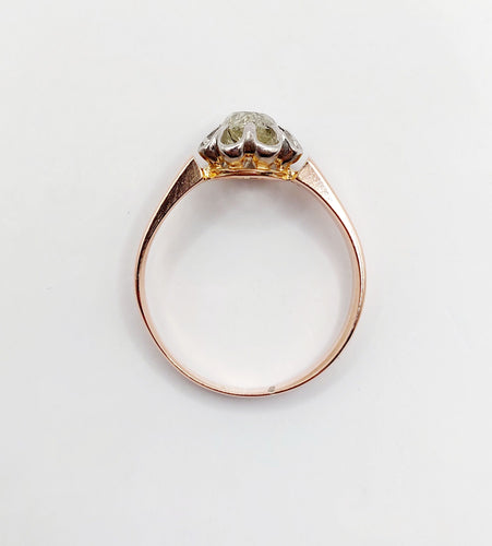 Bague solitaire or rose et platine, diamant 0,70 carat taille ancienne (circa 1900)