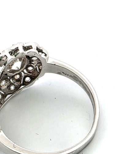 Bague 54 Splendide bague art déco en platine avec de gros diamants centraux et diamants environnants 58 Facettes
