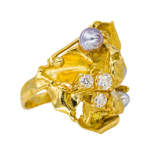 49 Bague Or jaune Diamant, Perle 58 Facettes 4528518RV