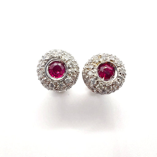 Pair of ruby ​​and diamond stud earrings 58 Facettes 36