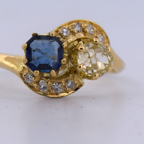 Bague 55 Bague victorienne en or jaune 18 carats, saphir et diamants 58 Facettes AN559