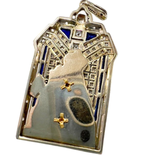 Pendentif PENDENTIF RELIGIEUX ART DÉCO en PLATINE et OR 18 KT avec DIAMANTS et SAPHIR 58 Facettes Q324B(967)
