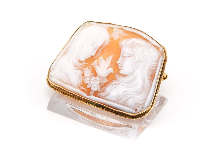 Broche Broche Art Nouveau en or jaune sertie d'un camée coquillage 58 Facettes 22921