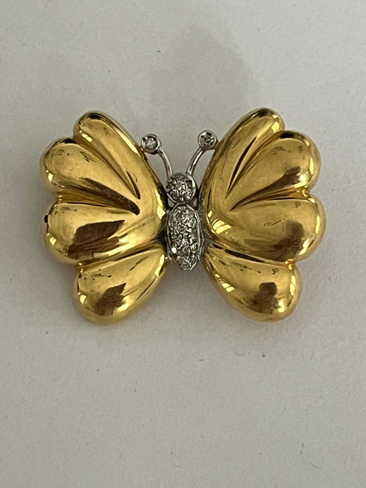 Broche Papillon or jaune et blanc diamants