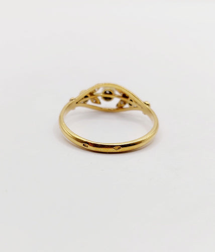 Bague 61 Bague fleur antique en or 18k, diamants taille roses et perles art nouveau 58 Facettes A06399