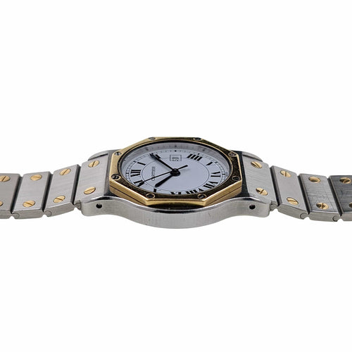Montre Cartier Santos Round Octagon Date 2966 Large Octogonale Gold Stainless Steel 58 Facettes