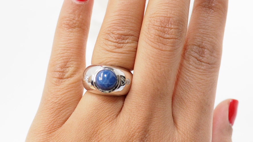 Bague 51.5 Bague jonc en or blanc et saphir étoilé 58 Facettes 32559