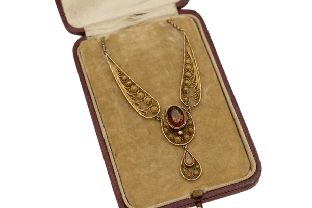 Collier Collier Art Nouveau ajouré filigrane en or jaune 18k, citrine et perle 58 Facettes 11785