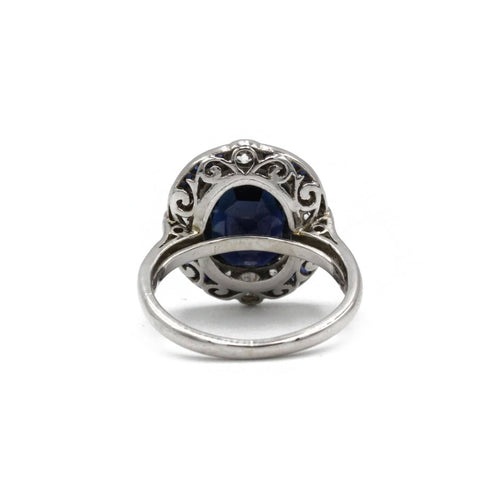 Bague art déco platine 1910/1920 saphir environ 3.5 carats, saphirs calibrés, et diamants 58 Facettes 1228