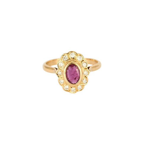 Bague 57 Bague marguerite or jaune, rubis et diamants 58 Facettes